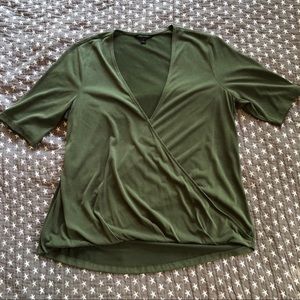 Olive Wrap Front Bubble Hem Shirt